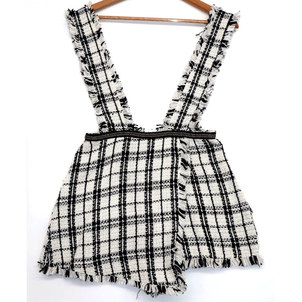 Pink & Flare Plaid Tweed Overall Frayed Edges w/ Shorts V-Neckline Women's Small